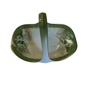 R S Germany Basket Style Dish with Handle and Floral Designs